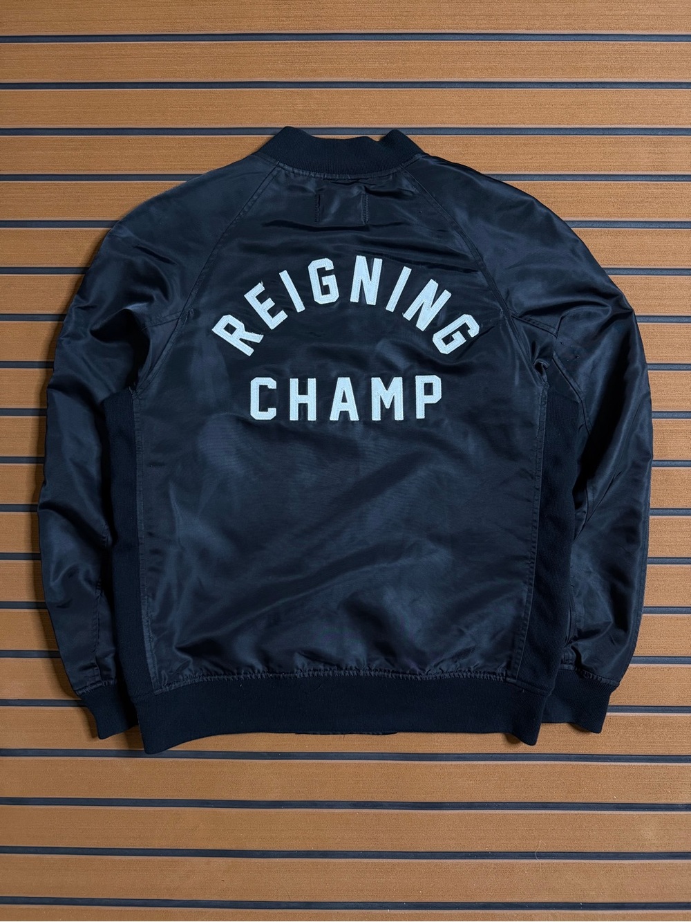 Reigning Champ Nylon Buttonup Bomber Jacket Mens Medium Black Lightweight